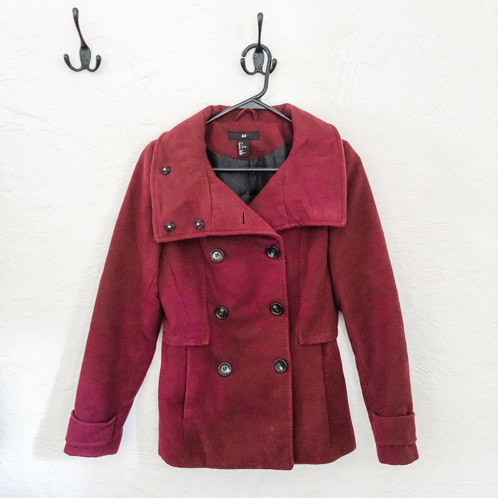 Beautiful Warm Winter Red Maroon H&M Pea Coat